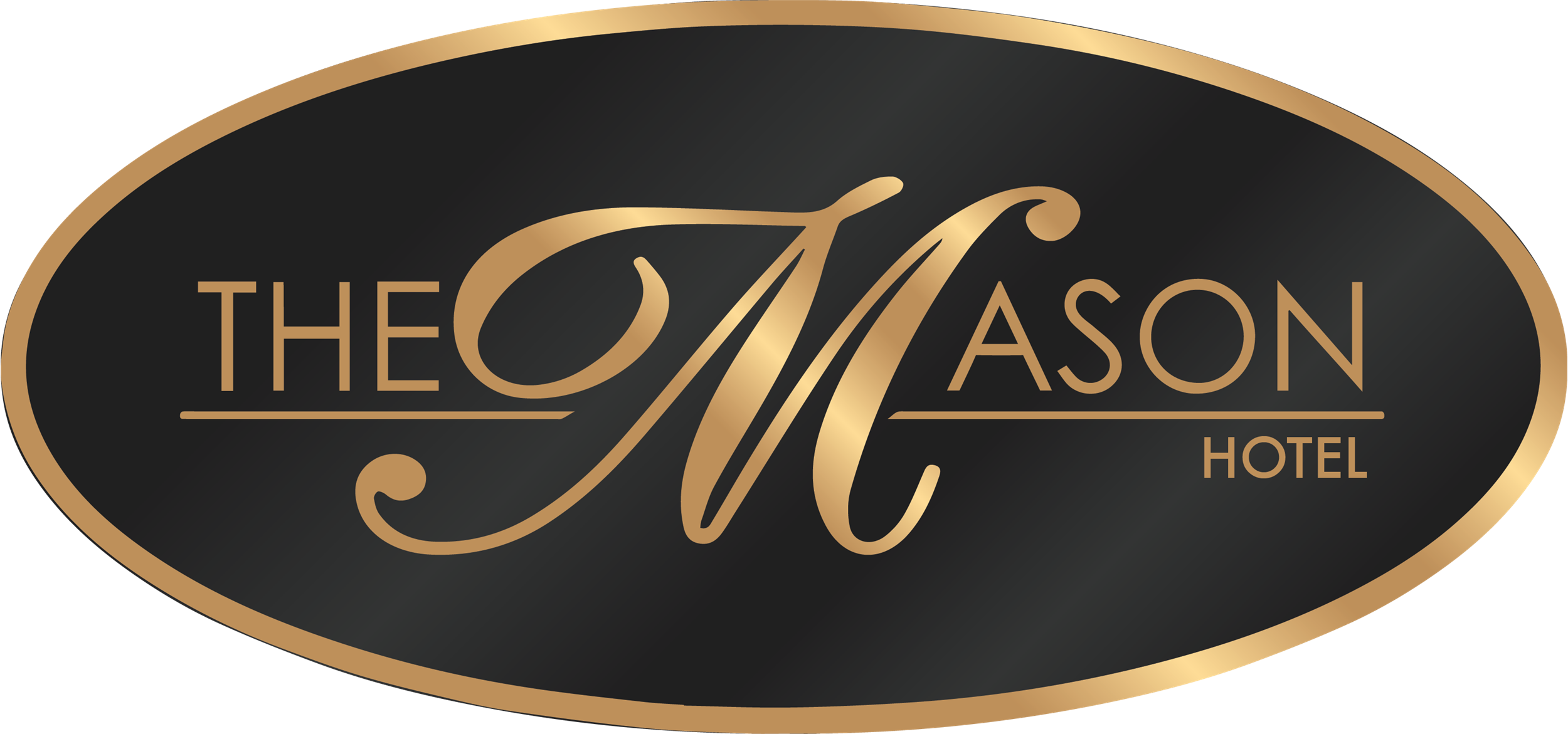 The Mason Logo -- The Mason in Gold lettering on a background of black 